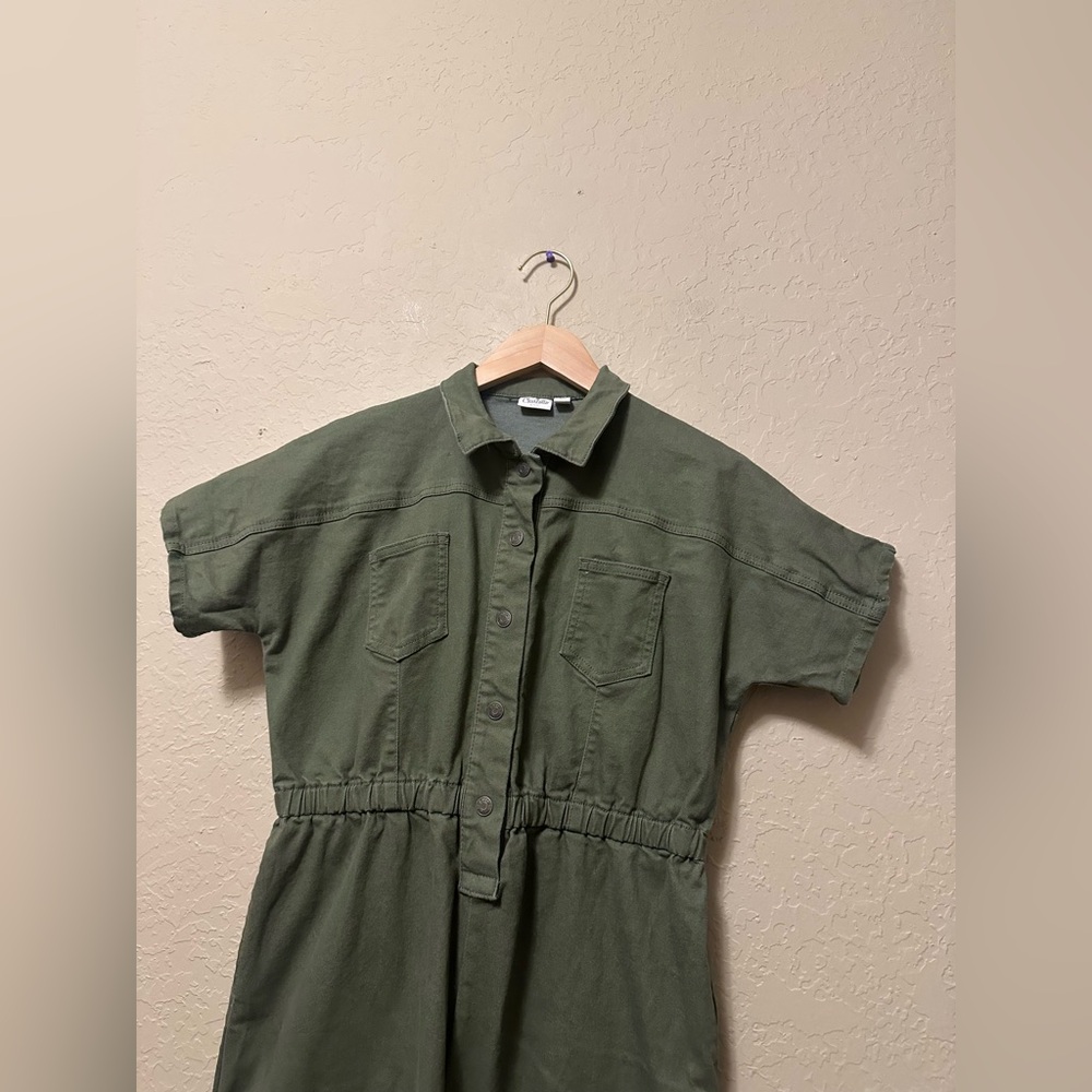 Vintage Charlotte By Cato Olive Green Jumpsuit Denim 
Nap button Sz XL (18) - Picture 4 of 7